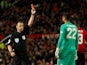 Sergio Romero sees red during the EFL Cup third-round game between Manchester United and Derby County on September 25, 2018