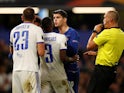 Alvaro Morata clashes with Roland Juhasz and Paulo Vinicius during Chelsea's Europa League tie with Videoton on October 4, 2018