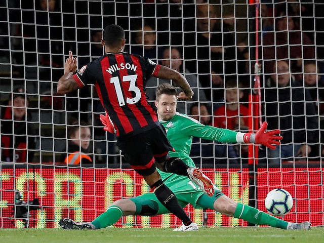 Callum Wilson's shot is saved by Wayne Hennessey during the Premier League game between Bournemouth and Crystal Palace on October 1, 2018