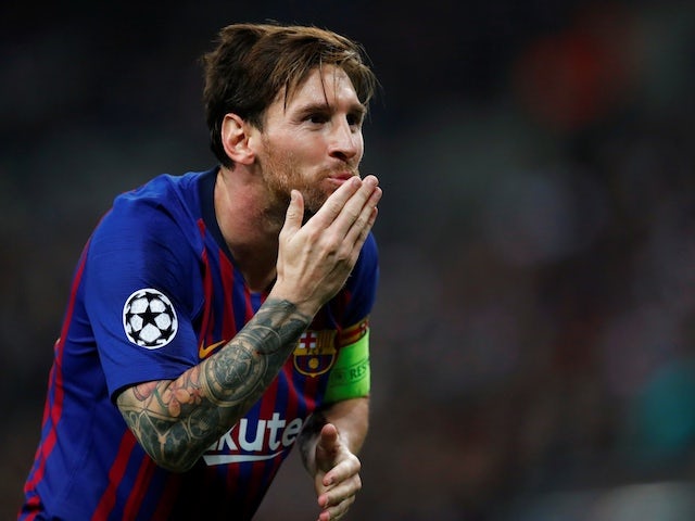 Barcelona captain Lionel Messi celebrates after scoring against Tottenham Hotspur on October 3, 2018