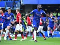 Chelsea defender Antonio Rudiger celebrates scoring the opening goal during his side's Premier League clash with Manchester United on October 20, 2018