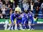 Kadeem Harris celebrates with his Cardiff City teammates after rounding off the scoring in his side's 4-2 Premier League win over Fulham on October 20, 2018