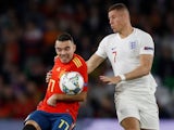 Iago Aspas and Ross Barkley in action during the Nations League game between Spain and England on October 15, 2018