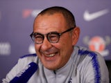 Chelsea manager Maurizio Sarri has a laugh during his presser on October 19, 2018