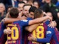 Barcelona players celebrate Luis Suarez's goal in El Clasico against Real Madrid on October 28, 2018