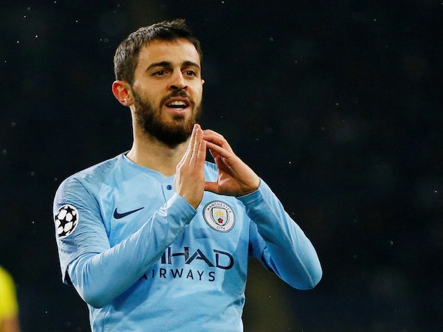 Bernardo Silva celebrates the third during the Champions League group game between Shakhtar Donetsk and Manchester City on October 23, 2018