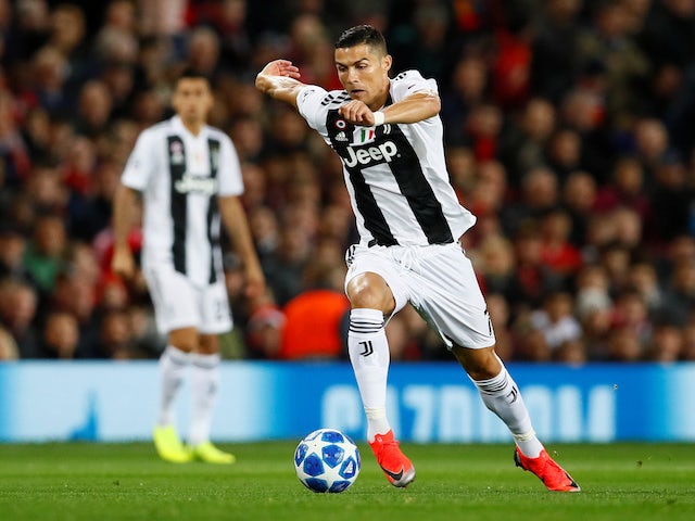 Cristiano Ronaldo in action during the Champions League group game between Manchester United and Juventus on October 23, 2018
