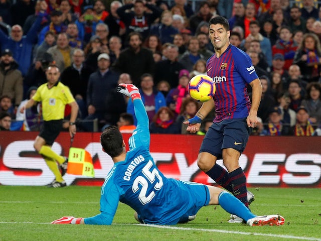 Barcelona striker Luis Suarez completes his hat-trick against Real Madrid in El Clasico on October 28, 2018