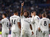 Marcelo celebrates during the Champions League group game between Real Madrid and Viktoria Plzen on October 23, 2018