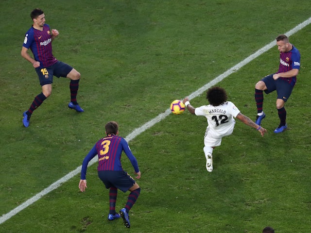 Real Madrid full-back Marcelo scores against Barcelona on October 28, 2018