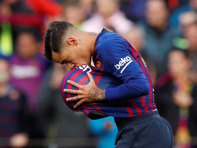Barcelona midfielder Philippe Coutinho celebrates scoring against Real Madrid in El Clasico on October 28, 2018