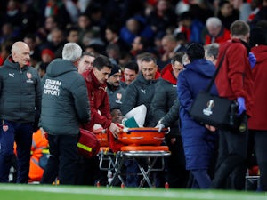 Danny Welbeck is stretchered off the field during Arsenal's Europa League tie with Sporting Lisbon on November 8, 2018