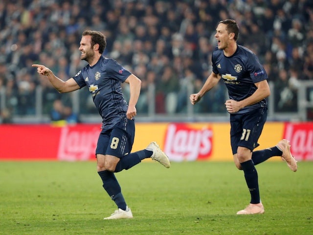 Juan Mata celebrates scoring for Manchester United against Juventus on November 7, 2018