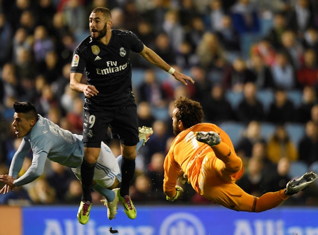 Real Madrid forward Karim Benzema in action against Celta Vigo