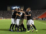 Argentina players celebrate after scoring against Mexico in a friendly on November 21, 2018