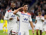 Lyon midfielder Houssem Aouar celebrates scoring in October 2018