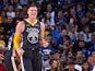 Golden State Warriors forward Jonas Jerebko reacts after drawing a foul against the Portland Trail Blazers during the third quarter at Oracle Arena. 
