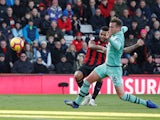 Josh King scores for Bournemouth against Arsenal in their Premier League clash on November 25, 2018.