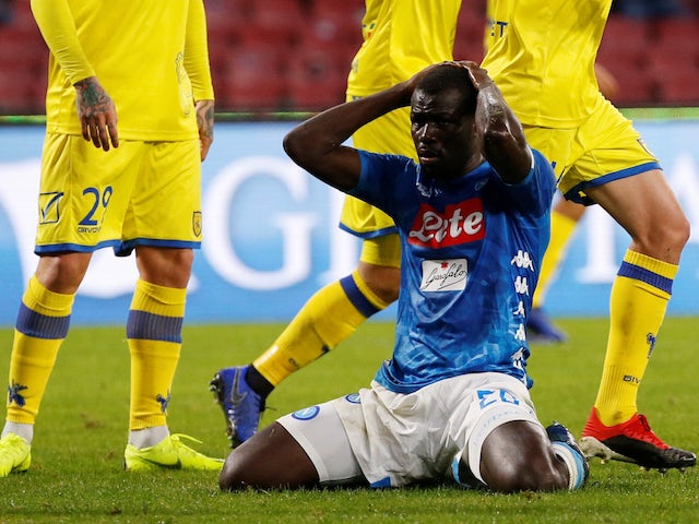 Napoli's Kalidou Koulibaly reacts after a missed chance against Chievo Verona on November 25, 2018