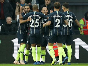 Manchester City players celebrate David Silva's goal against West Ham United on November 24, 2018
