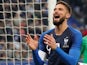 Olivier Giroud celebrates scoring a penalty for France on November 20, 2018