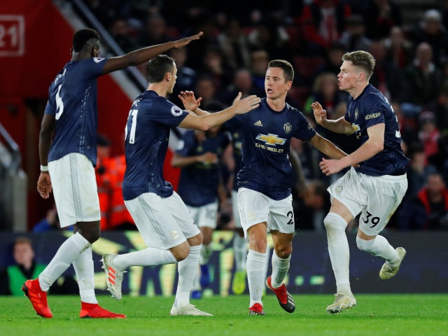 Ander Herrera is congratulated by his teammates after drawing Manchester United level against Southampton on December 1, 2018