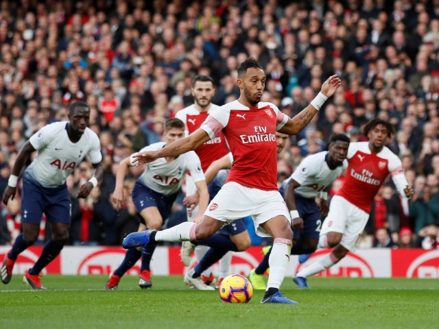 Pierre-Emerick Aubameyang stepping up to take - and score - a penalty for Arsenal against Tottenham Hotspur on December 2, 2018