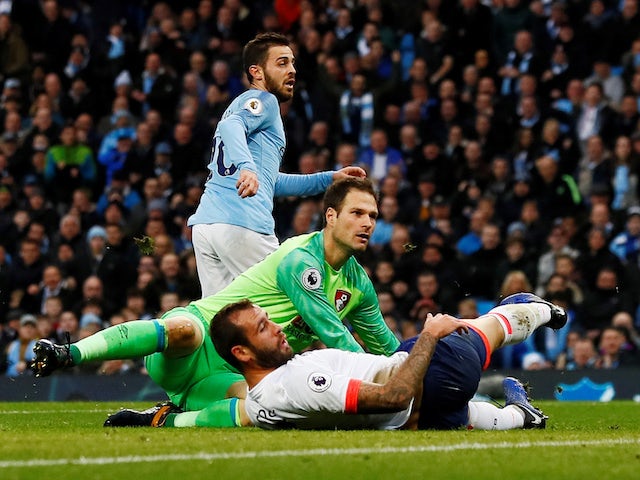 Bernardo Silva scores the opener during the Premier League game between Manchester City and Bournemouth on December 1, 2018