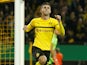 Christian Pulisic celebrates scoring for Borussia Dortmund in the cup on October 31, 2018