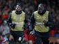 Manchester United duo Paul Pogba and Romelu Lukaku warm up during the Champions League clash with Young Boys on November 27, 2018