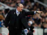 Rafael Benitez gestures during the Premier League game between Newcastle United and West Ham United on December 1, 2018