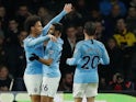 Leroy Sane celebrates scoring the opener during the Premier League game between Manchester City and Watford on December 4, 2018