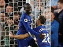 N'Golo Kante celebrates scoring the opener with Cesar Azpilicueta during the Premier League game between Chelsea and Manchester City on December 8, 2018