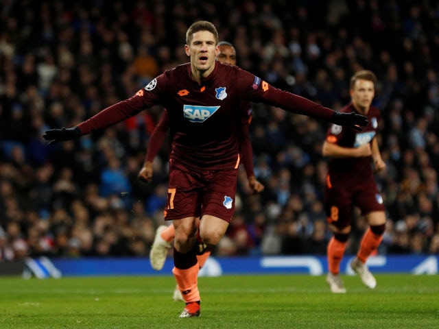 Andrej Kramaric celebrates opening the scoring for Hoffenheim in their Champions League tie with Manchester City on December 12, 2018