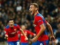 CSKA Moscow forward Fedor Chalev celebrates scoring against Real Madrid on December 12, 2018.