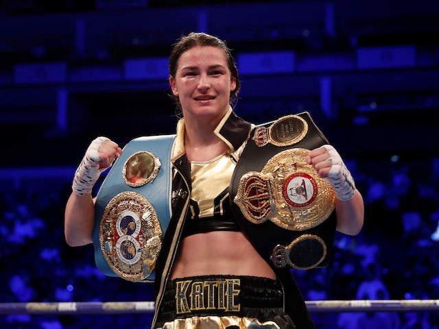 Katie Taylor celebrating a victory in July 2018