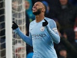 Raheem Sterling celebrates scoring during the Premier League game between Manchester City and Everton on December 15, 2018