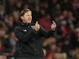 Ralph Hasenhuttl makes gestures during the Premier League game between Southampton and Arsenal on December 16, 2018