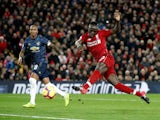 Sadio Mane gets the opener during the Premier League game between Liverpool and Manchester United on December 16, 2018