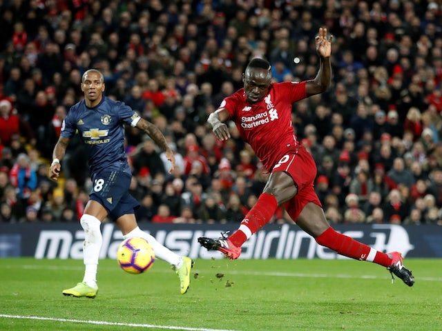 Sadio Mane gets the opener during the Premier League game between Liverpool and Manchester United on December 16, 2018