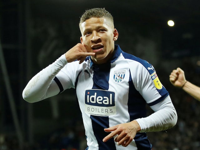 Dwight Gayle celebrates scoring for West Bromwich Albion on December 7, 2018