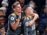 Jamie Vardy celebrates scoring for Leicester City against Chelsea in the Premier League on December 22, 2018.