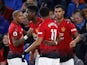 Marcus Rashford celebrates scoring during the Premier League game between Cardiff City and Manchester United on December 22, 2018