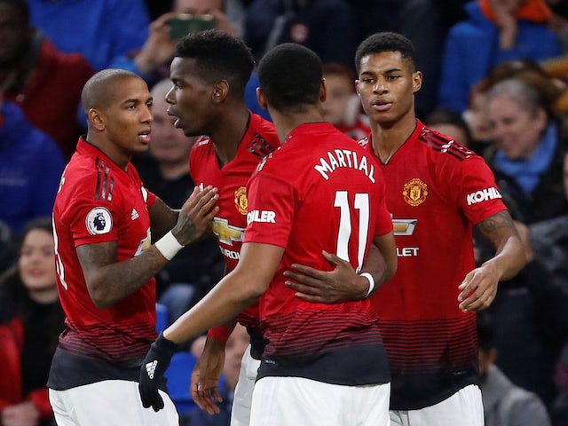 Marcus Rashford celebrates scoring during the Premier League game between Cardiff City and Manchester United on December 22, 2018