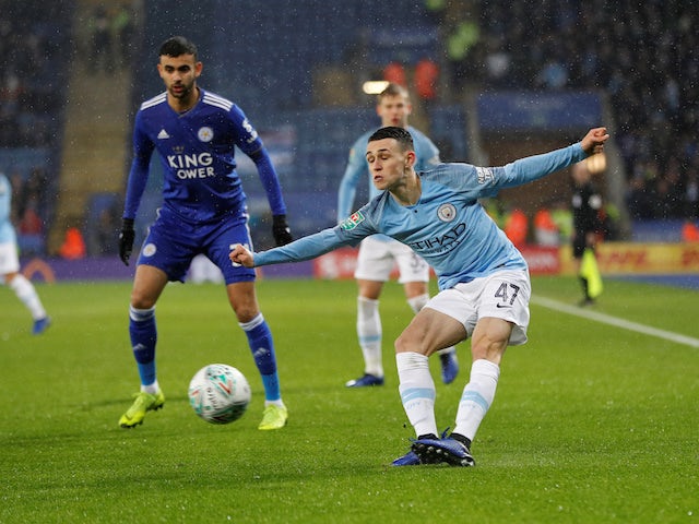 Phil Foden in action during the EFL Cup quarter-final game between Leicester City and Manchester City on December 18, 2018