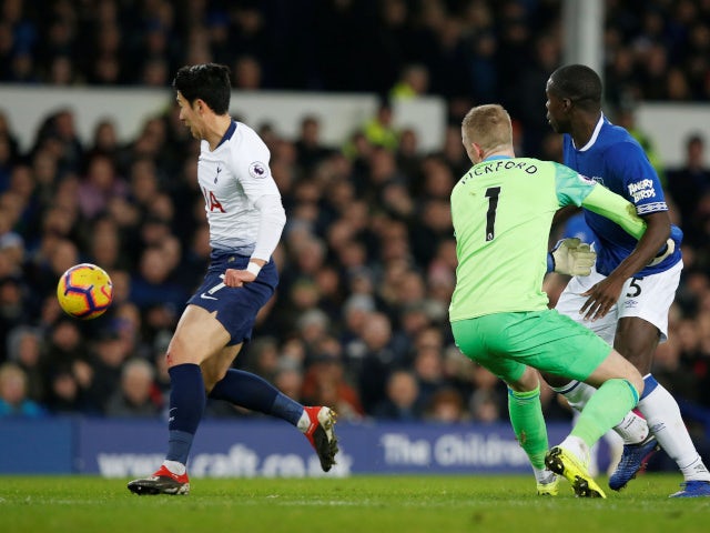 Tottenham Hotspur's Son Heung-min benefits from a mistake in the Everton defence on December 23, 2018.