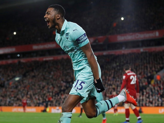Arsenal's Ainsley Maitland-Niles celebrates scoring against Liverpool on December 29, 2018