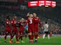 Liverpool players celebrate after Fabinho's goal during their win over Newcastle United on December 26, 2018