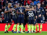 Manchester City players celebrate scoring against Southampton on December 30, 2018
