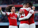 Granit Xhaka celebrates with his teammates after putting Arsenal in front against Fulham in their Premier League clash on January 1, 2019